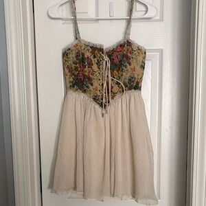 Cider Floral Lace-Up Mini Dress - Multicolor and Cream